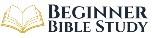 Beginner Bible Study logo featuring an open gold-outlined Bible beside the words Beginner Bible Study